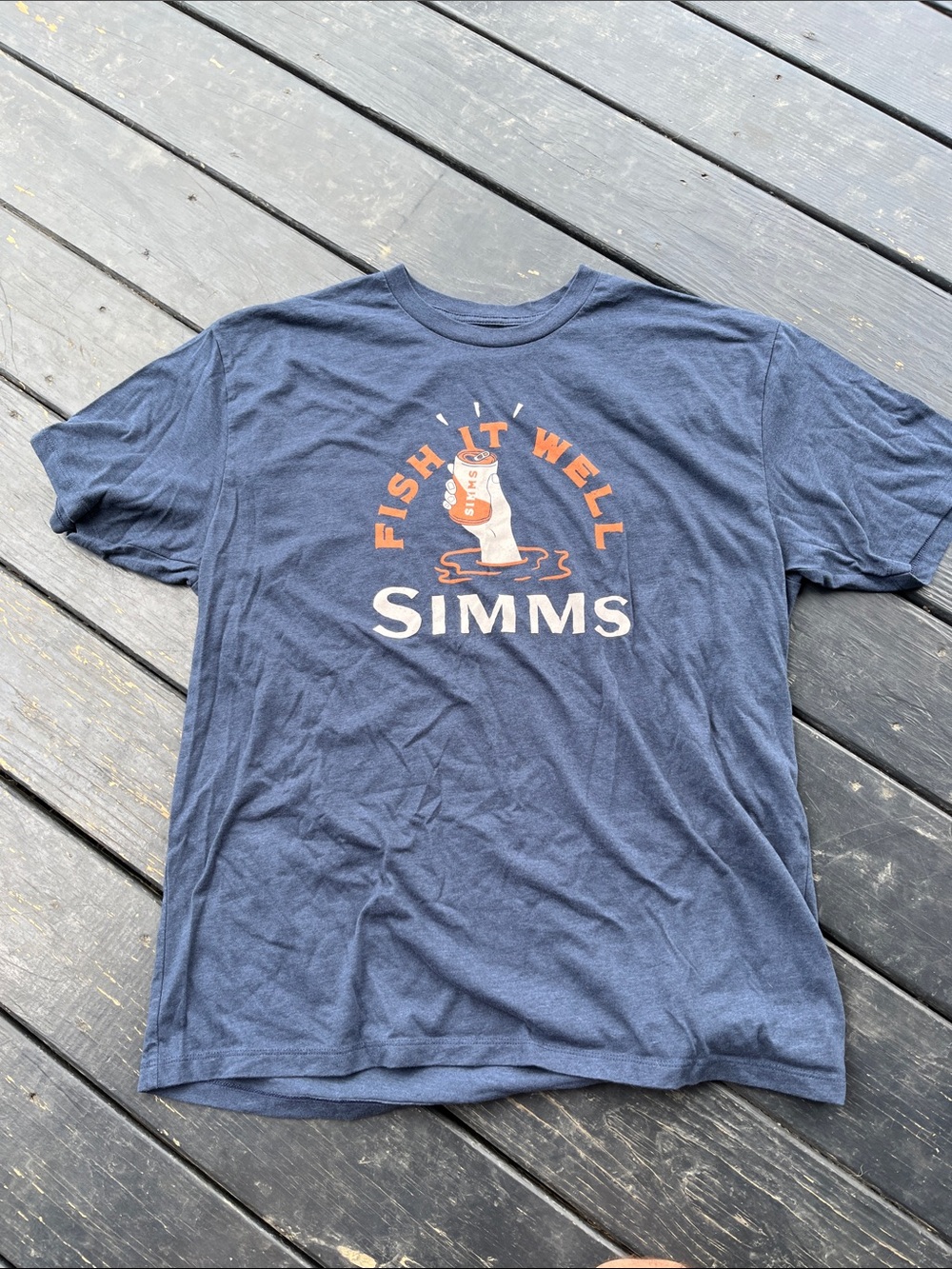 Simms Navy Graphic Fishing Logo Tee with Orange Accents